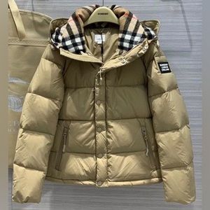 EUC Women’s Size Medium Burberry Brit Hooded Puffer Down Jacket In Beige Color